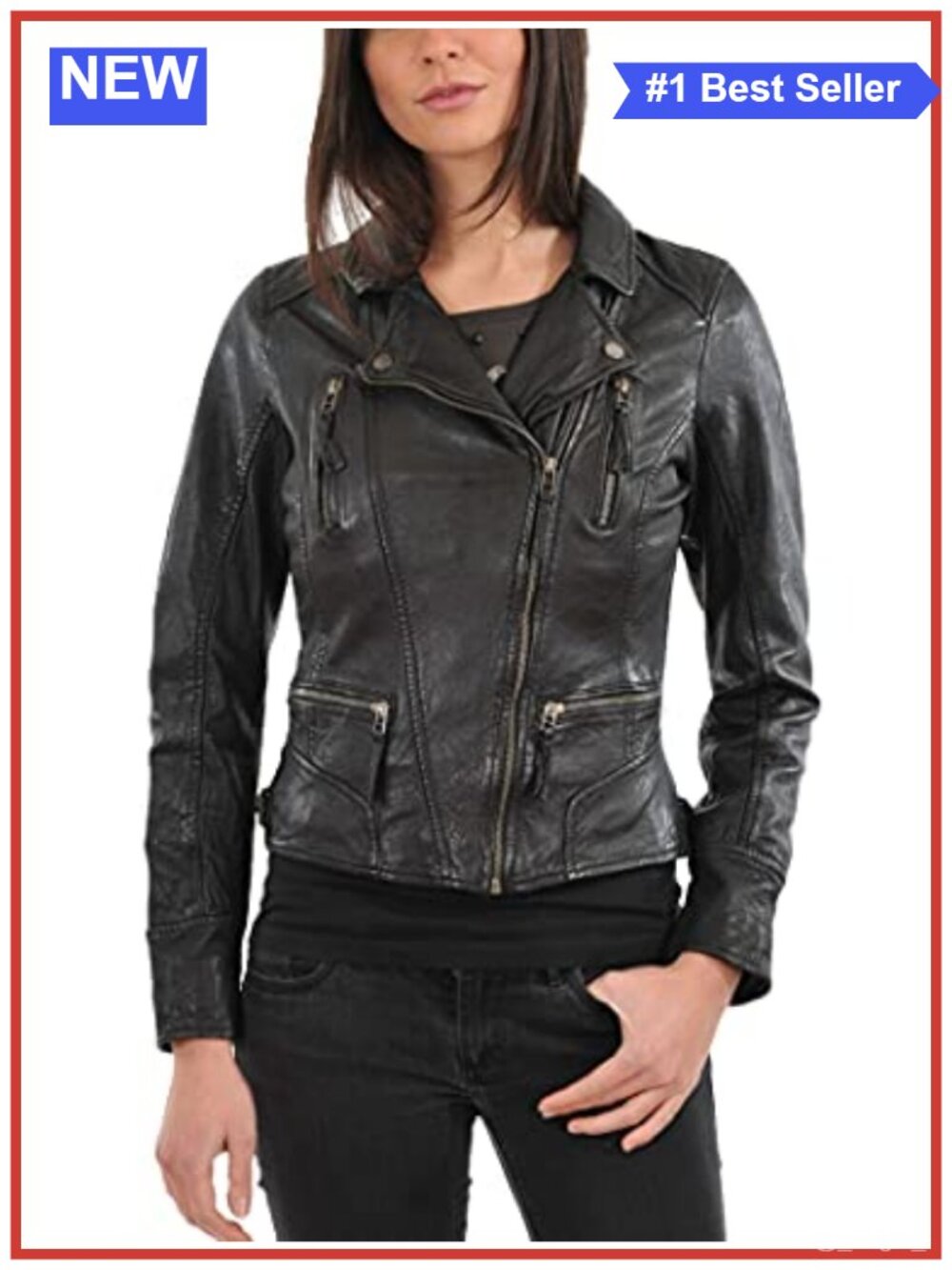 Genuine Lambskin Nappa Leather Motorcycle Jacket Asymmetric Zip